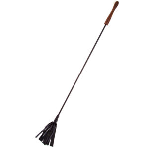 Rouge Leather Riding Crop w/Rounded Wooden Handle - Black