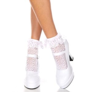 Music Legs Heart Net Design Ankle Hi With Ruffle Trim ML515