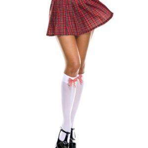 Music Legs Plaid Bow Opaque Knee Hi ML5723