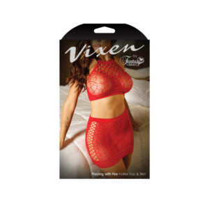 Playing With Fire High-Neck Net Top & Skirt L/Xl Red