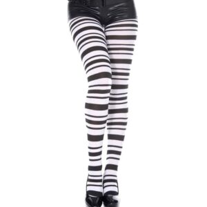 Music Legs Black And White Striped Spandex Pantyhose ML7022