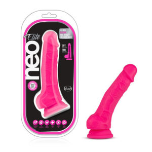 Neo Elite - 7.5 Inch Silicone Dual Density Cock  With Balls - Neon Pink