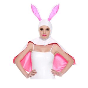 Music Legs White And Pink Wet Look Hooded Bunny Cape ML70665