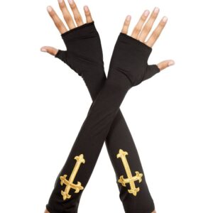 Music Legs Gold Cross Fingerless Gloves ML70686
