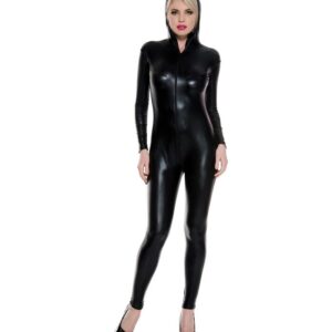 Music Legs Full Body Wet Look Zip Up Bodysuit With Attached Hood ML70772