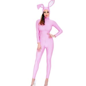 Music Legs Hop Into The Party With The Playfully Pink Rabbit Costume Featuring A Long Sleeve Pink Bodysuit With Zip-up Front, Attached Hood, And Rabbit Ears. ML70795