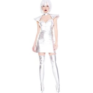 Music Legs Mini Wet Look Dress With Shoulder Pads ML70944