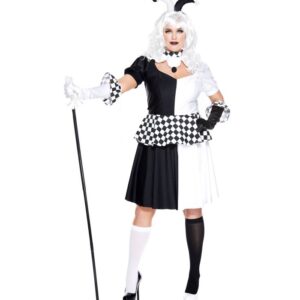 Music Legs 4 PC. Includes: Plus Size Checker Print Peplum Dress,jester Mismatch Headband, White Matching Choker, And Satin Gloves With Checker Print Cuffs ML70956Q
