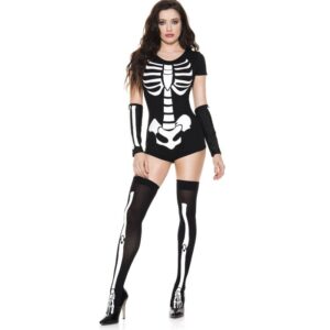 Music Legs     3 PC. Includes: Skeleton Print Bodysuit, Matching Arm Warmers, And Thigh Hi ML71005