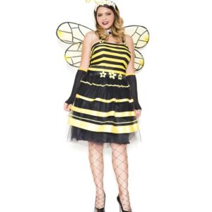 Music Legs  5 PC. Includes: Plus Size Black And Yellow Striped Dress With Multiple Ruffle Layers, Antennae Headband, Flower Choker, Tail, And Wings  ML71008Q