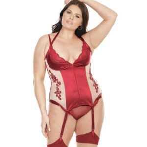 Coquette Stunning Queen Size Floral Applique Lace Up Back Satin Bustier CQ7225X