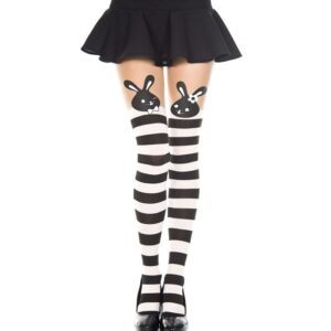 Music Legs Bunny Print Striped Spandex Pantyhose
 ML7258