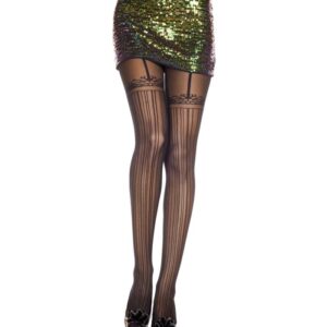 Music Legs Pin Stripes Suspender Look Spandex Pantyhose ML7307
