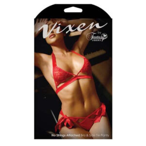 Vixen Cutout Lace Bra & Side Tie Panty Red L/XL