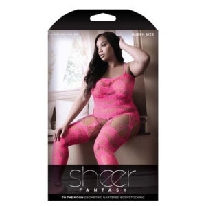 Sheer Fantasy To the Moon Multi Garter Bodystocking Neon Pink QN