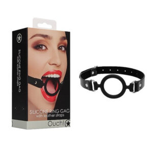 Silicone Ring Gag w/ Leather Straps Blk