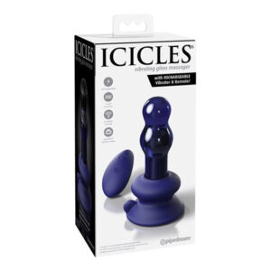 Icicles No. 83 Hand Blown Glass Vibrating Butt Plug w/Remote - Blue