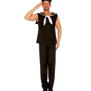 Music Legs 3 Pc. Black Sleeveless Shirt With Sailor Collar And Matching Pants Includes: Hat ML76637