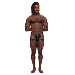 Leather Scorpio Adjustable Waist & Leg Band Thong Black O/S