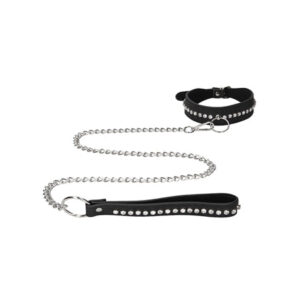 Shots Ouch Diamond Studded Collar w/Leash - Black