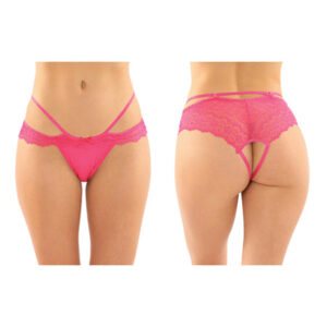 Posey Strappy Lace & Microfiber Crotchless Panty Pink L/XL