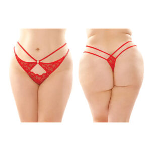 Jasmine Strappy Lace Thong w/Front Keyhole Cut Out Red QN