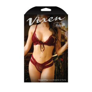 Vixen Good 4 You Lace Triangle Bralette & Panty Burgundy L/XL