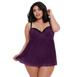DG Lace Ovrlay Bdoll w/ G-strng Plum 3X