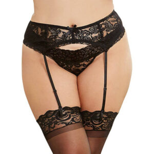 Stretch Lace Garter Belt w/Scalloped Hem Black QN