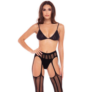 Rene Rofe Straight Up Garter Set Black M/L