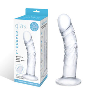 Glas 7'' Realistic Curved Glass Dildo w/Veins - Clear