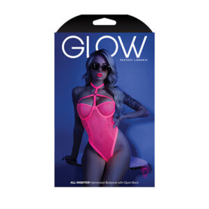 Glow Black Light Harness Mesh Body Suit Neon Pink L/XL