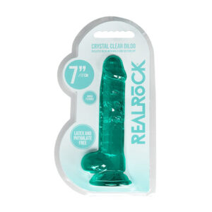 Shots RealRock Realistic Crystal Clear 7'' Dildo w/Balls - Turquoise