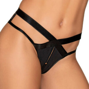 Microfiber Open Crotch Strappy Panty Black XL