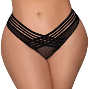 Mesh Thong w/Shadow Stripe Elastic Black 3X