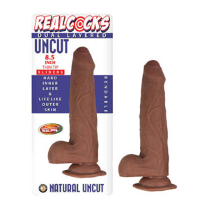 Realcocks Dual Layered Uncut Sliders 8.5'' Thin Tip - Brown