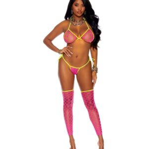 Elegant Moments Striped String Bra Top, G-string And Matching Footless Thigh Hi's EMVIV82531