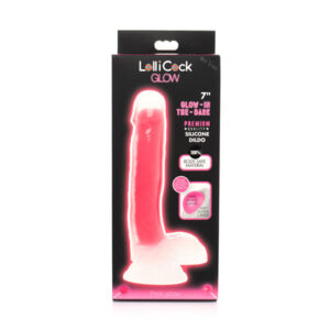 Curve Toys Lollicock 7'' Glow In The Dark Silicone Dildo w/Balls - Pink