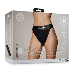 Shots Ouch Vibrating Strap On Panty Harness w/Open Back - Black XS/S