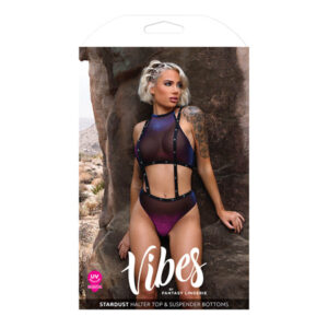 Vibes Stardust Halter Top & Suspender Bottoms Black S/M