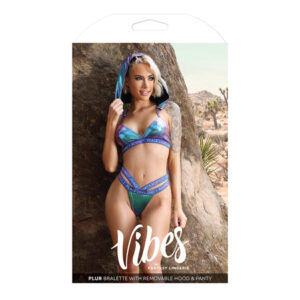 Vibes Plur Bralette w/Removable Hood & Panty Iridescent L/XL