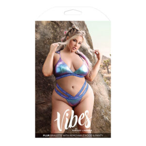 Vibes Plur Bralette w/Removable Hood & Panty Iridescent QN