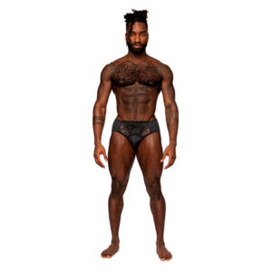 Male Power Sassy Lace Bikini Solid Pouch Black XL