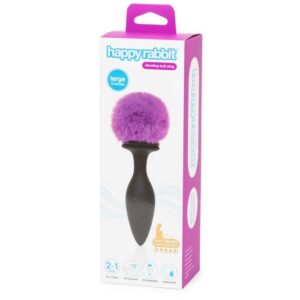 Happy Rabbit Butt Plug Black/Purple Tail  Large Rechargeable
