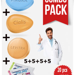 VIAGRA 100MG + CIALIS 20MG + LEVITRA 20MG + KAMAGRA JELLY 100MG (5+5+5+5) 20PCS +4FREEE