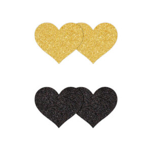 Pretty Pasties Glitter Hearts Black/Gold - 2 Pair