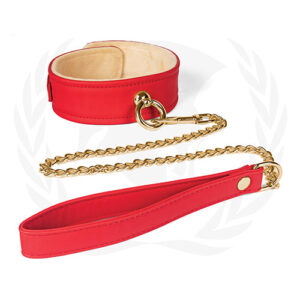 Spartacus Plush Lined PU Collar & Chained Leash - Red