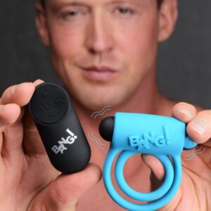 Bang! Vibrating Cock Ring & Bullet w/Remote Control - Blue