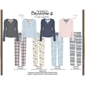 BearPaw Sleepwear Placket Top Yummy Jersey w/ Flannel Pant Pajama Set - BWPS-0104