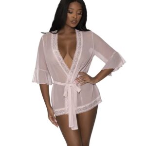 Magic Silk Flutter Sleeve Robe w/Lace Trim M281